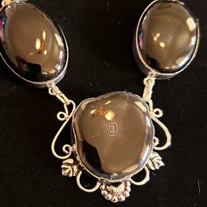 Black Onyx Druzy 925 Silver Necklace